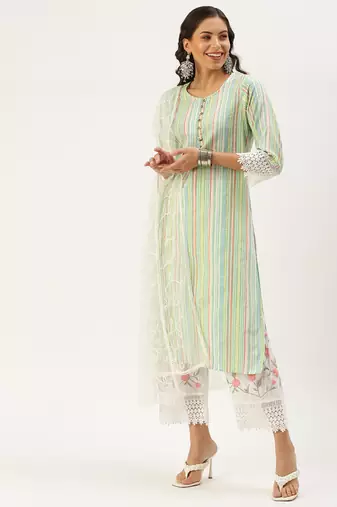 women's round neck solid multi straight kurta and palazzos with dupatta