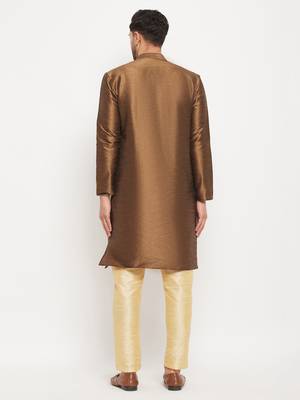 Gold Silk Blend Kurta Pyjama Set 3