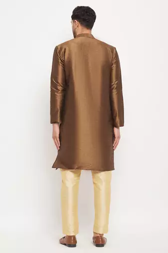 Gold Silk Blend Kurta Pyjama Set