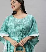 women's round neck leheriya leheriya turquoise blue kaftan kurta and trouser
