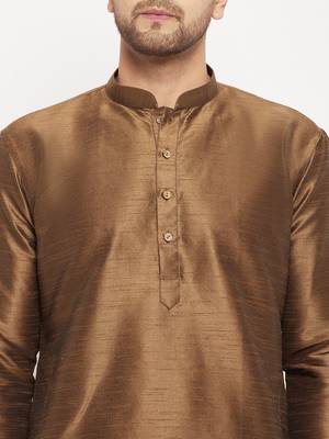 Gold Silk Blend Kurta Pyjama Set 4