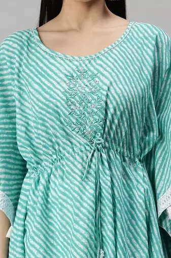 women's round neck leheriya leheriya turquoise blue kaftan kurta and trouser
