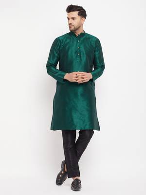 Black Silk Blend Kurta Pyjama Set 1