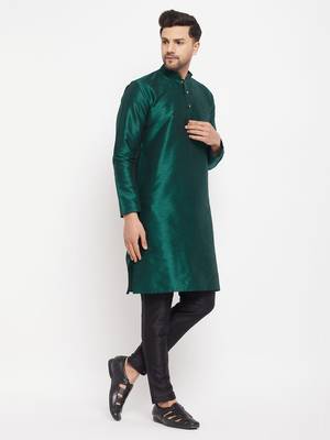 Black Silk Blend Kurta Pyjama Set 2