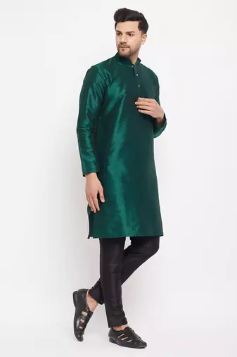 Black Silk Blend Kurta Pyjama Set