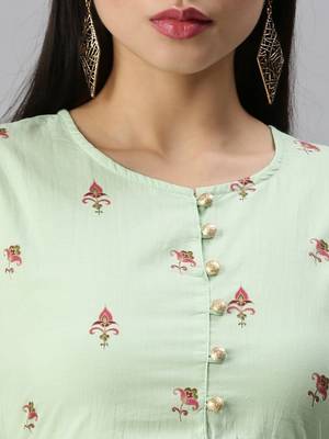 women's round neck floral foil print green anarkali kurta and palazzos 5