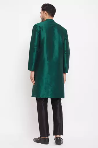 Black Silk Blend Kurta Pyjama Set