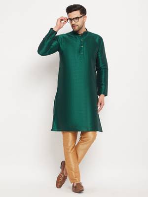 Rose Gold Silk Blend Kurta Pyjama Set 1