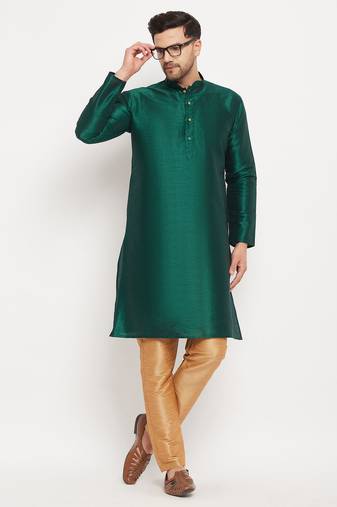 Men'S Rose Gold Silk Blend Kurta Pyjama Set