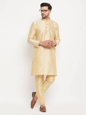 Gold Silk Blend Kurta Pyjama Set 1