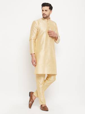 Gold Silk Blend Kurta Pyjama Set 2