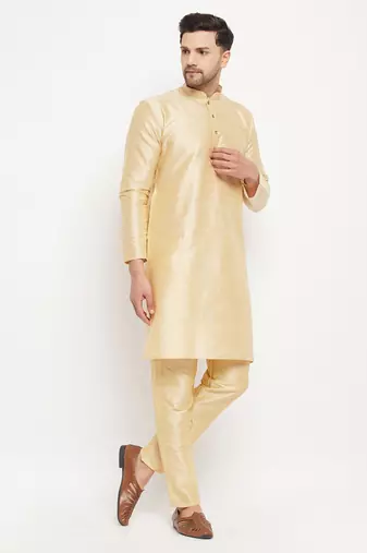 Gold Silk Blend Kurta Pyjama Set