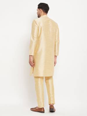 Gold Silk Blend Kurta Pyjama Set 3