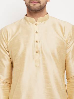 Gold Silk Blend Kurta Pyjama Set 4