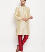 Gold And Maroon Silk Blend Kurta Pyjama Set
