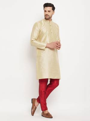 Gold And Maroon Silk Blend Kurta Pyjama Set 2