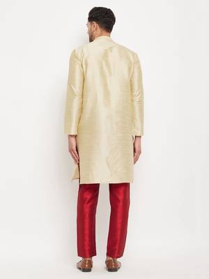 Gold And Maroon Silk Blend Kurta Pyjama Set 3
