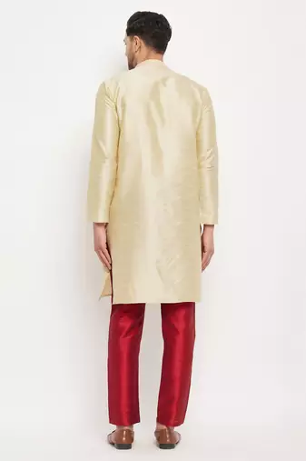 Gold And Maroon Silk Blend Kurta Pyjama Set