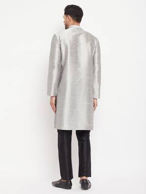 Grey And Black Silk Blend Kurta Pyjama Set 3