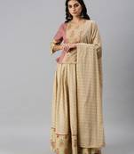 women's round neck chevron foil print beige straight top and skirt with dupatta