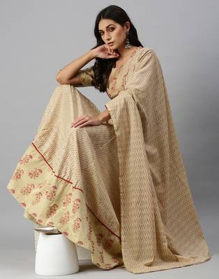 women's round neck chevron foil print beige straight top and skirt with dupatta 4