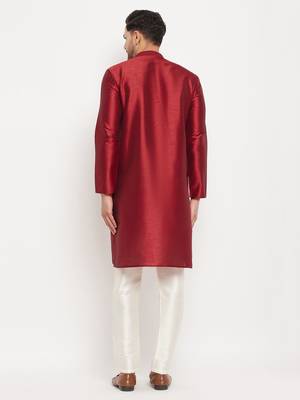 Maroon And Cream Silk Blend Kurta Pyjama Set 3
