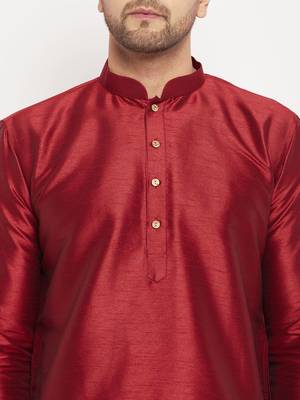 Maroon And Cream Silk Blend Kurta Pyjama Set 4