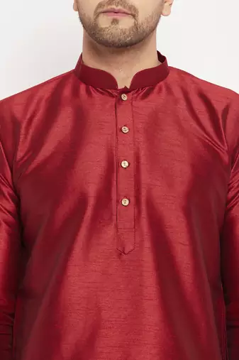 Maroon And Cream Silk Blend Kurta Pyjama Set