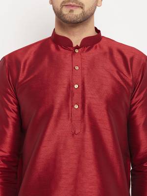 Maroon And Gold Silk Blend Kurta Pyjama Set 4