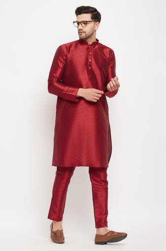 Men'S Maroon Silk Blend Kurta Pyjama Set