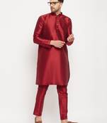 Men'S Maroon Silk Blend Kurta Pyjama Set