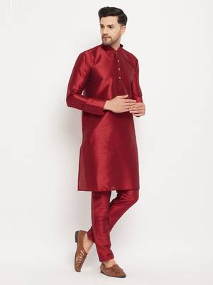 Maroon Silk Blend Kurta Pyjama Set 2