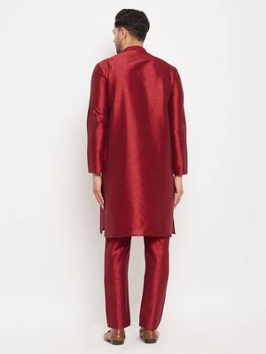 Maroon Silk Blend Kurta Pyjama Set 3