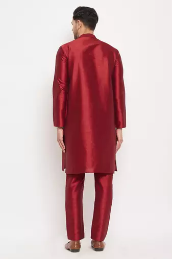 Maroon Silk Blend Kurta Pyjama Set