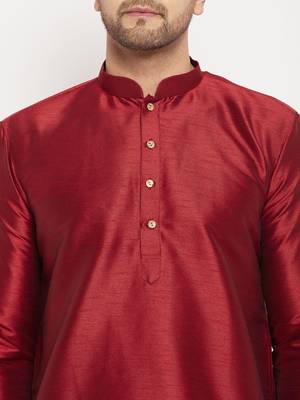 Maroon Silk Blend Kurta Pyjama Set 4