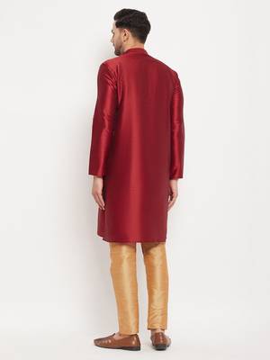 Maroon And Rose Gold Silk Blend Kurta Pyjama Set 3