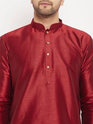 Maroon And Rose Gold Silk Blend Kurta Pyjama Set 4