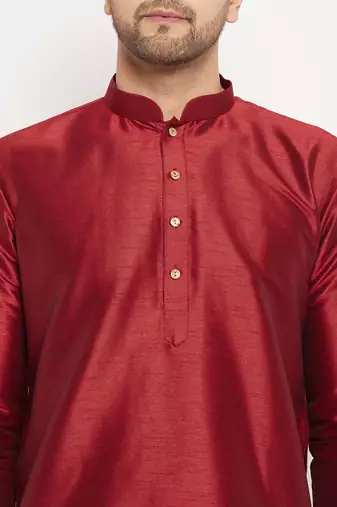 Maroon And Rose Gold Silk Blend Kurta Pyjama Set
