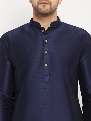 Navy Blue Silk Blend Kurta Pyjama Set 4