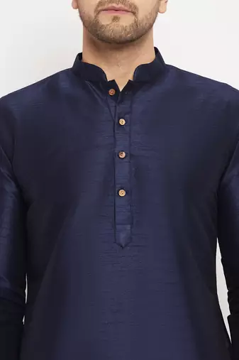 Navy Blue Silk Blend Kurta Pyjama Set