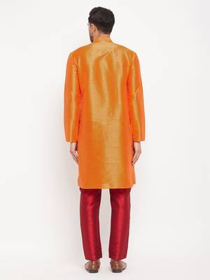 Men'S Orange And Maroon Silk Blend Kurta Pyjama Set 3