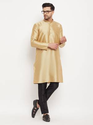 Rose Gold And Black Silk Blend Kurta Pyjama Set 1