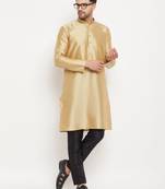 Men'S Rose Gold And Black Silk Blend Kurta Pyjama Set