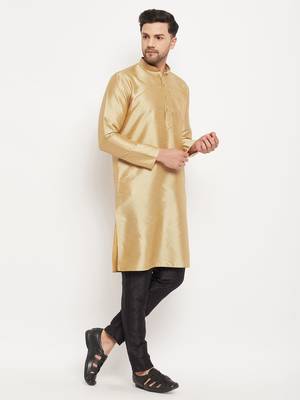 Rose Gold And Black Silk Blend Kurta Pyjama Set 2