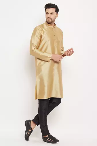 Rose Gold And Black Silk Blend Kurta Pyjama Set