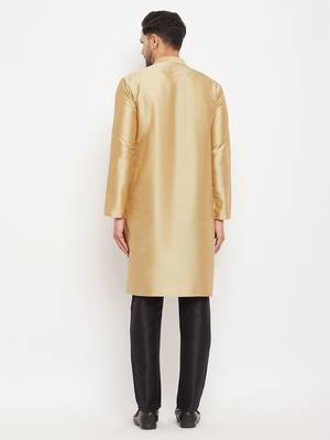 Rose Gold And Black Silk Blend Kurta Pyjama Set 3