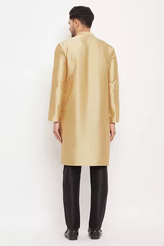 Rose Gold And Black Silk Blend Kurta Pyjama Set