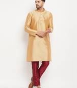 Rose Gold And Maroon Silk Blend Kurta Pyjama Set
