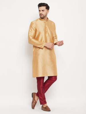 Rose Gold And Maroon Silk Blend Kurta Pyjama Set 2