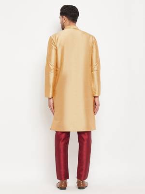 Rose Gold And Maroon Silk Blend Kurta Pyjama Set 3